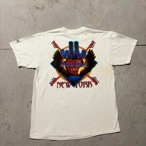 Vintage White 90's Hard Rock Cafe New York City Big Apple Guitar Music Size L